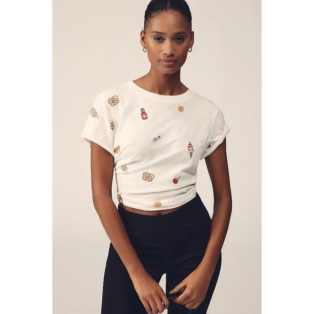 EUC Maeve The Caitl Embroidered Boxy T-Shirt - White Sz XL